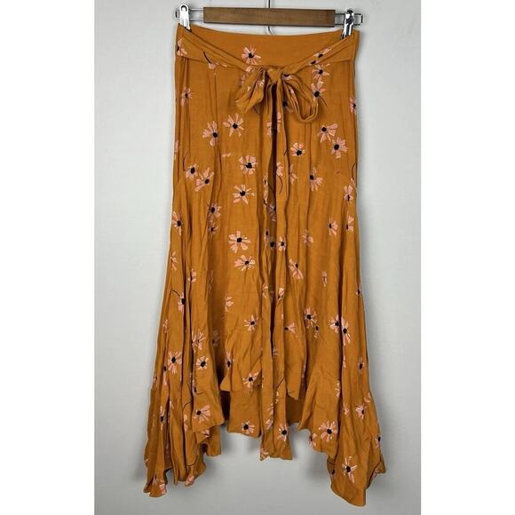 NWT Anthropologie Faithfull The Brand Belted Botany Skirt Size Small Orange Mot - Picture 1 of 6